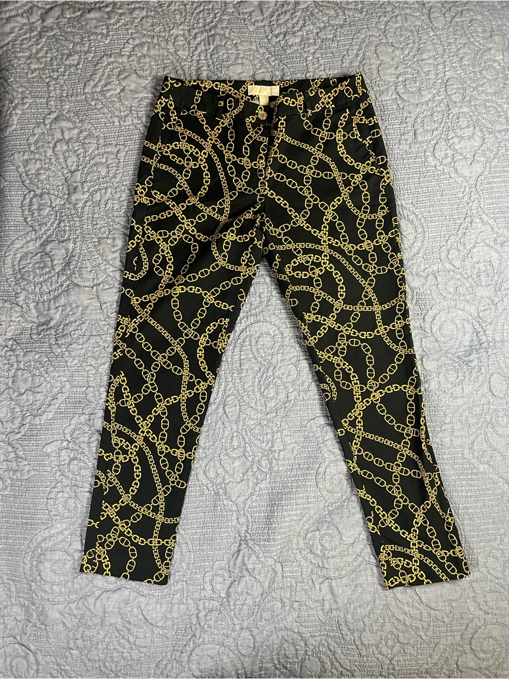 Michael Kors Pants Womens 8 Black Gold Keegan Chain Print Miranda Slack Trouser